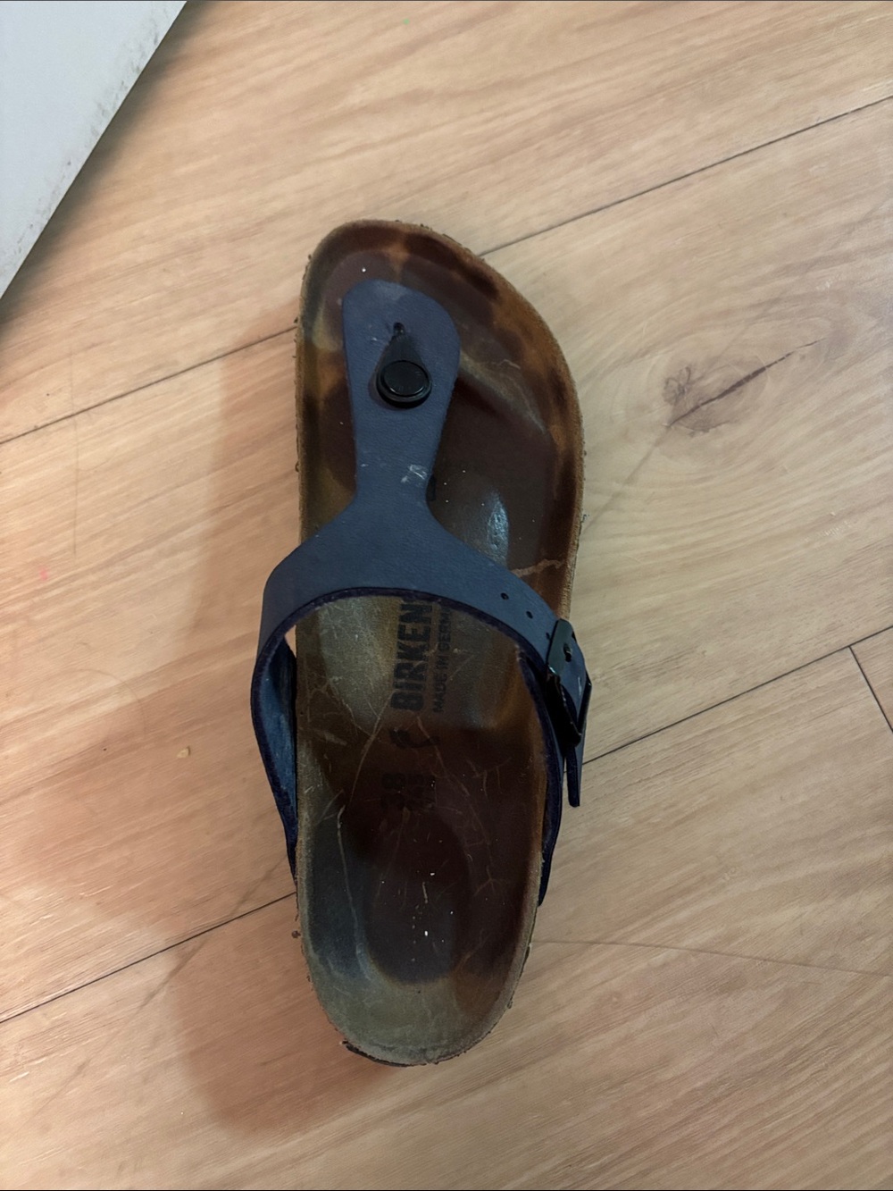 Navy Leather Toe-Post Sandal - Unbranded